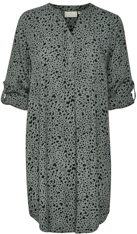 KAFFE Damen Kleid KAmarana Damen Kleid Shirt Print Lang Arm V-Ausschnitt Knopf Shirtkleid Lange Ärmel