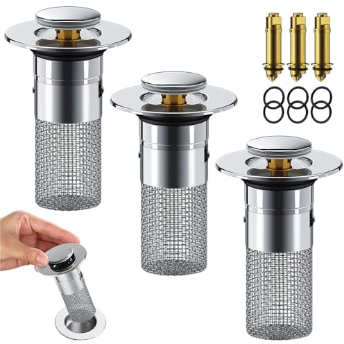 Abflussstopfen Waschbecken, 2024 Neu 34-40mm Edelstahl Abflusssiebe aus Rostfreiem Beckenablauffilter, Waschbecken Sieb Spülbecken Stöpsel Abflussstopfen für Abflussloch (3pcs)