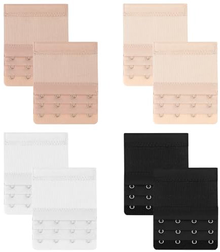 Piriuuo 8 Pack Women Bra Extenders 4 Hooks Plus Size 3 Rows Bra Strap Extender Soft Bra Band Extender Bra Clasp Extender Stretchy Bra Extension Strap