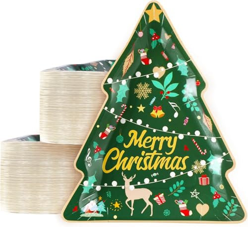 Bdecoll 40 piatti di carta per albero di Natale, 27,9 x 20 cm, piatti a forma di albero di Natale, piatto Xmas cena, tazza di carta per l'inverno, vacanze, accessori per feste, decorazione da tavolo