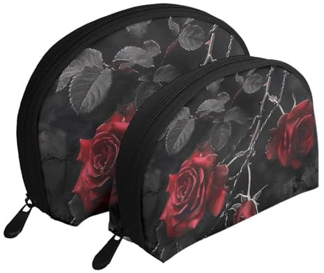 Ensemble de 2 trousses de maquillage gothiques noires avec motif de roses noires pour femmes et filles, blanc, Taille unique, Trousse de maquillage