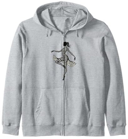 Trendy Zebra Print Ballerina Ballet Dancer Women Teens Girls Zip Hoodie