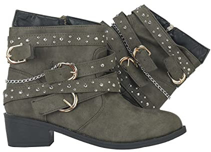 Stiefeletten Damen mit Absatz Braun Warm Ankle Boots Biker Boots Winter Spitz Vintage Kurze Booties Combat Stiefel Schwarz Weite H Winterstiefel Damenstiefel