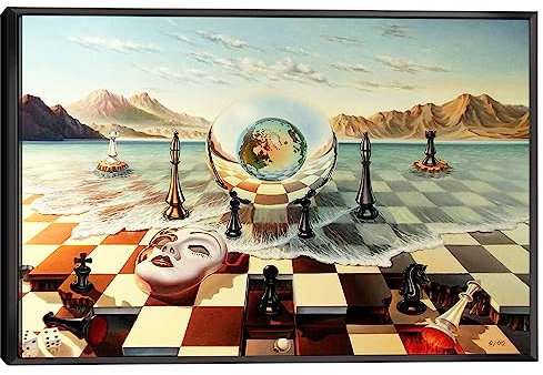 Salvador Dali Wandkunst, Dali-Schachmaske auf dem Meer, gerahmt, Gemälde, Leinwandkunst für Schlafzimmer, Wohnzimmer, Dekoration, fertig zum Aufhängen