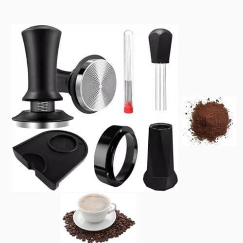 Buithafu Juego de prensador de café espresso con herramienta WDT, embudo dosificador de 53 mm, tapete de manipulación, base plana de acero inoxidable con resorte para accesorios de café espresso de