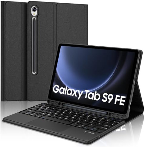 Keyboard Case for Samsung Galaxy Tab S10 FE 2025/S9 FE 10.9 2023 - Detachable Wireless Trackpad Bluetooth Keyboard, Protective Folio Cover for for Galaxy Tab S9 11'' with Touchpad Keyboard, Black