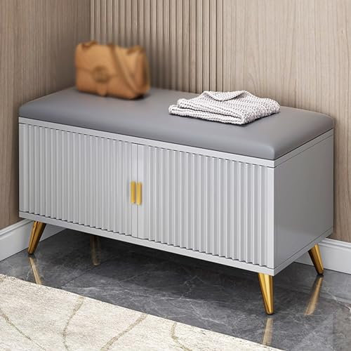 Modern White Shoe Cabinet Bench with Cushioned Seat 2 Drawers and Radiator Cover