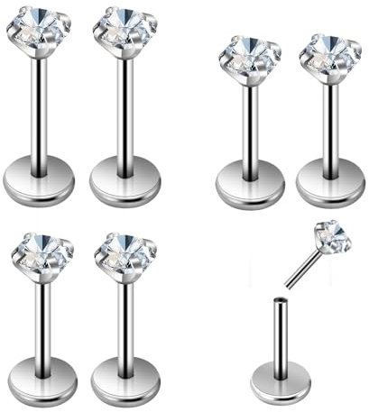 Lusofie 6 Stück Nasen Piercing Stecker Gewindeloses 20g Lippenpiercing Medusa Labret Push In Piercing Bioflex Flache Helix Ohr Tragus Piercings Schmuck Edelstahl Für Männer Und Frauen（Silber）