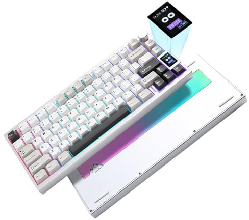 YUNZII AL80 Tastiera Meccanica Wireless,CNC Completamente in Alluminio,Display LCD Intelligente,Montaggio a Caldo Della Guarnizione 75%,BT/2.4G/USB-C,Supporto QMK/VIA (argento, zero linear)
