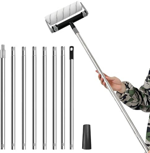 Paint Roller Extension Pole, 3m 8 Segmented Telescopic Pole with Aluminum Head, Extendable Painting Pole for Paint Roller Window Cleaning, Lightweight Telescopic Pole for Home & Professional Use