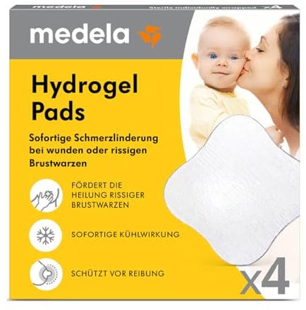 Medela Hydrogel Pads – Linderung und Kühlung für wunde oder rissige Brustwarzen – Steril, einzeln verpackt – 4er Pack