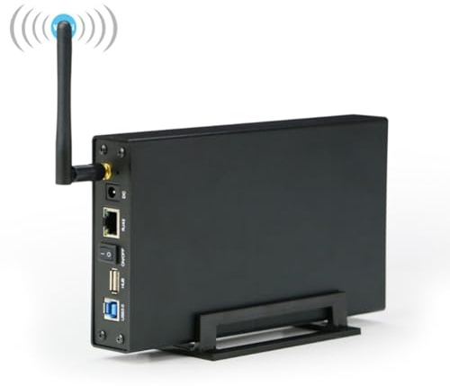 Asyduey Tragbares 3,5-HDD-SSD-Gehäuse, Tragbarer USB3.0-Rj45-Ethernet-NAS-Netzwerk-Streaming-Server-Speicher für Gehäuse, EU-Stecker