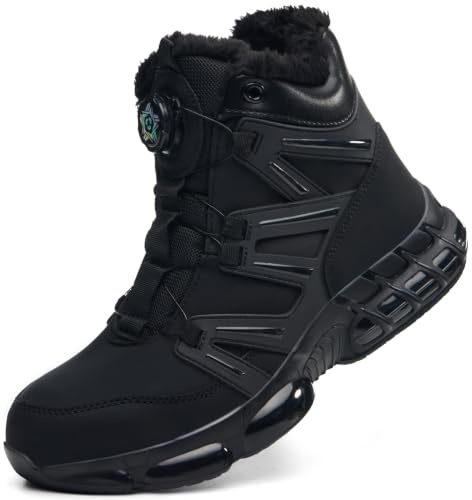 PAQOZKC Arbeitsschuhe Winter Warm Sicherheitsstiefel Leicht Herren Damen | Kunstleder mit Fleece-Innenfutter, Sicherheitsschuhe warm und bequem, Stahlkappenschuhe+Kevlar, EN ISO 20345, Arbeit+Alltag