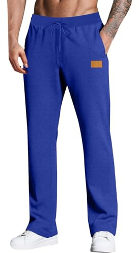 Pantaloncini da uomo con fondo aperto, larghi, dritti, a gamba larga, casual, in vita elastica, con coulisse, sportivi, da palestra, da allenamento, da jogging, con tasche, Blu, M