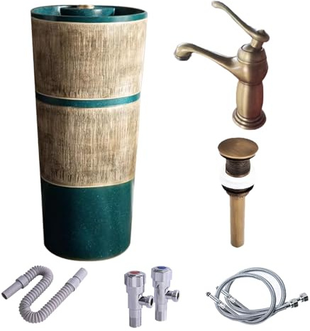 Balkon-Waschbecken Mit Abfluss-Kombination, Keramik-Waschbecken Und Aufsatzwaschbecken Für Drinnen Und Draußen, Einfach Zu Montieren(Set 1)