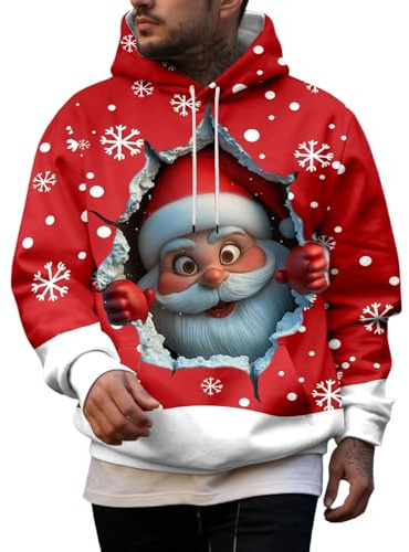 Weihnachts Hoodie Herren Lustige Ugly Weihnachtspullover Reindeer Schneemann 3D Druck Weihnachtspulli Christmas Kapuzenpullover Sweater Mit Tasche Weihnachtsmotiv Sweatshirt Weihnachtsoutfit