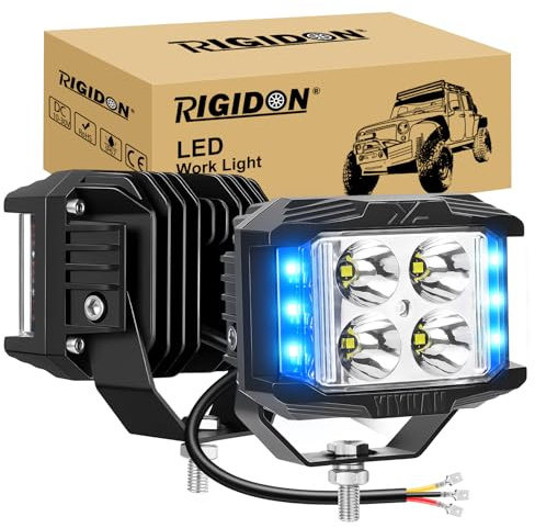 RIGIDON 2x estroboscópica faros trabajo led, 4 pulgadas 10cm 35W 3500lm | azul blanco, 12V24V, emergencia, para off road camión coche ATV UTE 4x4 tractor todoterreno, luz de niebla trasera, foco led