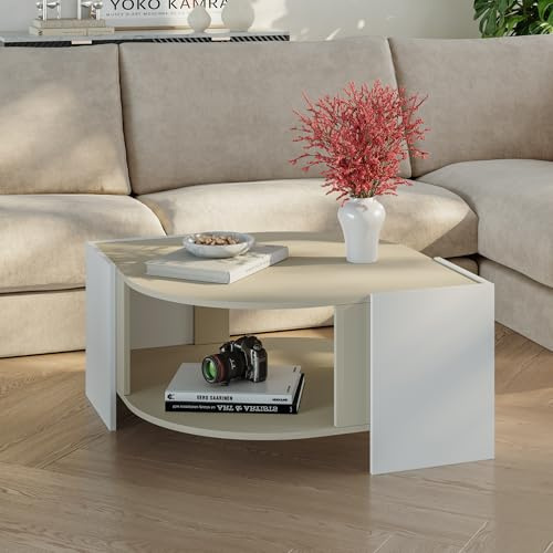 [en.casa] Couchtisch Klipsari Wohnzimmertisch 75 x 75 x 40 cm Sofatisch mit Stauraum Beistelltisch Kaffeetisch Weiß/Sandfarben