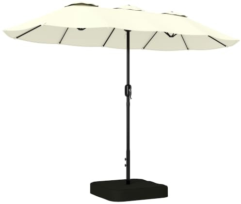 Outsunny Ombrellone Doppio da Giardino 3x1.5m con Base a Croce | Sacchi di Sabbia, Ombrellone da Esterno Rettangolare con Manovella, 12 Stecche, UV 50+, per Patio Terrazzo Balcone
