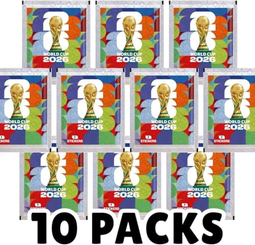 World Cup 26 Sticker - 10 Tüten Stickertüten 70 Sammelsticker WM 2026 Fußball Karten Packs und BB-Toy-Trades Versandschutz