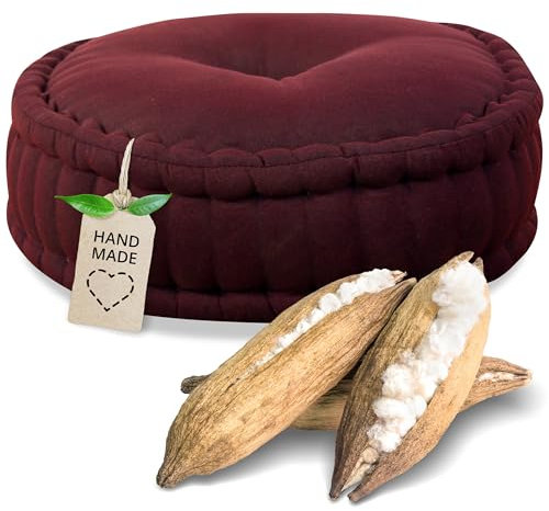 livasia Meditationskissen - Ø 45x15cm - Pouf einfarbig, Yogakissen mit Kapokfüllung, Bodenkissen Yoga und Zen Meditation, Sitzkissen für Garten und Balkon, Zafukissen handgefertigt (Rot Uni)