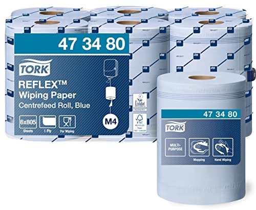 Tork 473480 Reflex Mehrzweck Papierwischtücher für M4 Innenabrollung Reflex System / 1-lagige Putztuchrolle in Blau / Advanced Qualität / 6 x 269.7 m