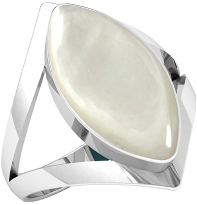 Jeweloporium 925 Silber Ringe für Frauen Weiß Natürlich Perlmutt Edelstein Mode Silber Ringe Größe 56(17.8) Geburtstag Geschenk Boho Schmuck