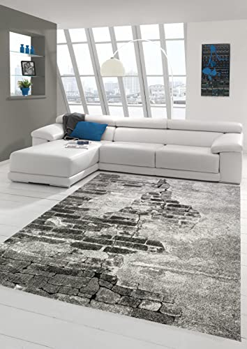 Teppich-Traum DESIGNERTEPPICH ABSTRAKT Wohnzimmerteppich Mauer Creme grau anthrazit Größe 160x230 cm