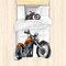 ABAKUHAUS Karikatur Bettbezug Set für Einzelbetten, Motorrad-Abenteuer, Milbensicher Allergiker geeignet mit Kissenbezug, Orange Schwarz