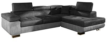 Ecksofa mit Schlaffunktion mit Bettkasten Couch L-Form Polstergarnitur Wohnlandschaft Polstersofa mit Ottomane Couchgranitur - ALESIO (Dunkelgrau +Hellgrau(Monolith 97+Monolith 84), Ecksofa Rechts)
