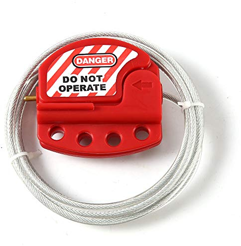POFET Red Lockout Tagout Cable Lock. Adjustable Steel Vinyl Coated Cable Lockout for Lock Out Tag Out Applications. Works with Safety Loto Locks