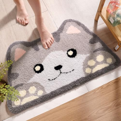 Niedlicher Badteppich Badematte für Badezimmer Rutschhemmender Weicher Badteppich für Duschen Niedlich Plüsch Mikrofaser Super-saugstark Plüschteppich für 45x75cm