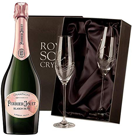 Perrier Jouet Blason Rose Champagne with 2 Royal Scot Diamante Flutes 75cl 12.5% abv