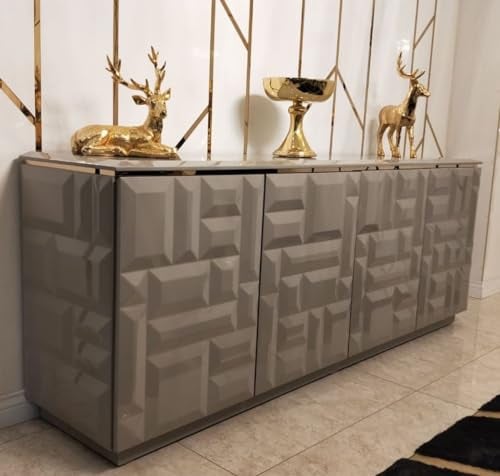 Casa Padrino Luxus Sideboard Grau/Gold 220 x 45 x H. 75 cm - Edler Massivholz Schrank mit 4 Türen - Luxus Möbel - Luxus Qualität