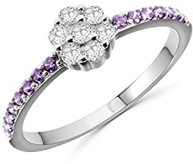Anellissimo Ring Blume Violetta Damen 925er Silber mit Zirkonia weiß und lila -,
