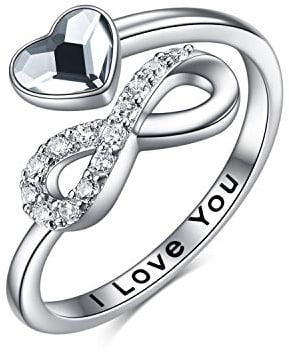 TOUPOP Infinity Ringe - Damen Weihnachtsgeschenke: 925 Sterling Silber Ringe mit Kristall, Plattierbarer Ich liebe dich Ring für Frauen und Mädchen