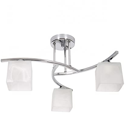 Light-Home Canis Deckenbeleuchtung Lampen Deckenlampen - Deckenlampe Industrial für Wohnzimmer Schlafzimmer und Esszimmer - Pendelleuchte Glas mit Metall 3-Flammig - Chrom