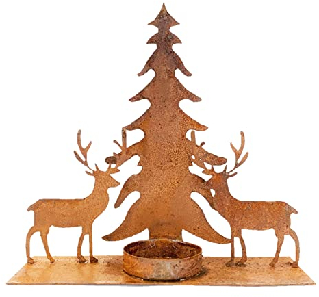 Metall Teelichthalter Hirsch Baum 15x5x14,5cm Rost Edelrost Kerzenhalter Weihnacht