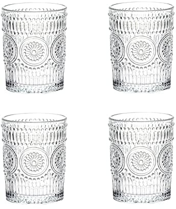 LOYUYU Set De 4, Verres Romantiques, Verres à Boire Premium 250ML, Set De Verrerie Vintage pour Jus, Boissons, Bières, Cocktails Set de 4 (250ml)