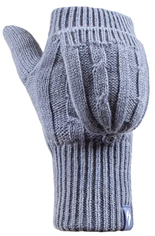 HEAT HOLDERS - Damen Thermo Fingerlose Handschuhe mit Fäustlinge Kappe | Winter Handschuhe mit Plüsch Fleecefutter (Einheitsgröße, Dusky Blau)