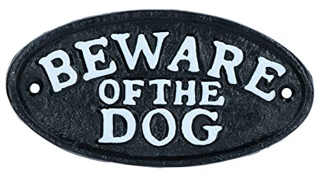 AB Tools Beware the Dog Placa de hierro fundido negro para puerta de pared de la casa de la puerta del poste del jard�n