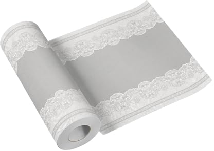 PAW - Tischläufer aus Airlaid (40 cm x 24 m) I Tischdeko für Kommunion, Konfirmation, Hochzeit, Geburtstag, Gartenparty, Taufe I Tischband - Klassisches Ornament, Silber I Farbe: Royal Lace