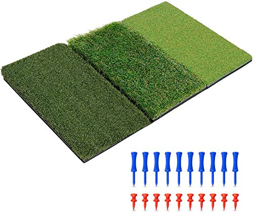 SAPLIZE 30x15 Foldable 3-in-1 Golf Hitting Mat, Tight Lie, Rough and Fairway for Driving, Chipping, and Putting Training, Portable Golf Practice Tri-Turf Grass Mat