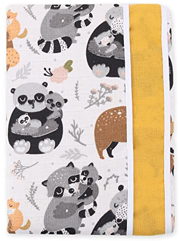 FENSILO Musselin Babydecke Baumwolle – zweilagige Swaddle 100x 145 cm, Baby Kuscheldecke oder Kinderwagendecke aus 100% Baumwollmusselin, weich und atmungsaktiv, Gelbe Decke