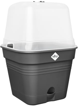 Elho Green Basics Pot De Culture Carré Allin1 15 - Pot De Fleurs pour Culture & Récolte - Ø 15.0 x H 12.1 cm - Noir/Living Noir