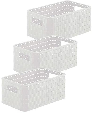 Rotho Country 3er-Set Aufbewahrungsbox 6l in Rattan-Optik, Kunststoff (PP) BPA-frei,Mistletoe Weiss, 3 x A5/6l (28.0 x 18.5 x 12.6 cm)