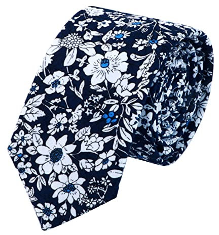 HOULIFE Herren Blumen Krawatten - Dünne Herrenkrawatte, Skinny Herren Krawatte Schmale Krawatte 6cm, Baumwoll Krawatten für den Täglichen Gebrauch In der Hochzeit, Party (Dunkelblau, 1Stk)
