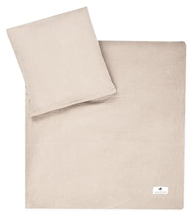 Julius Zöllner Musselin Kinderbettwäsche 80x80 + 35x40 cm | 2-teiliges Set aus Deckenbezug und Kissenbezug aus 100% Baumwollmusselin | Oeko-TEX Standard 100 | sand