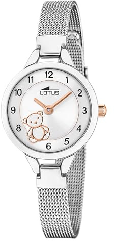 Lotus Analog Kinderuhr für Mädchen aus 316L Edelstahl Silberfarben – Quarzwerk – Hochresistentes Mineralglas – Wasserdicht 5 ATM 18862/3 – Mit Geschenkarmband – Junior Collection