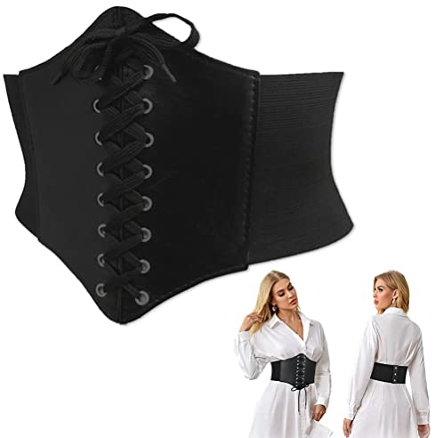 LJFEA Frauen Tied Waspie Gürtel, Damen elastischen Korsett, Taillengürtel Damen, Piraten Gürtel Schwarz, perfekt für den Alltag, bauchbetont, sexy und schmal, Kunstleder